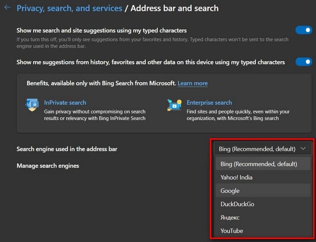Default Search Engine in Microsoft Edge