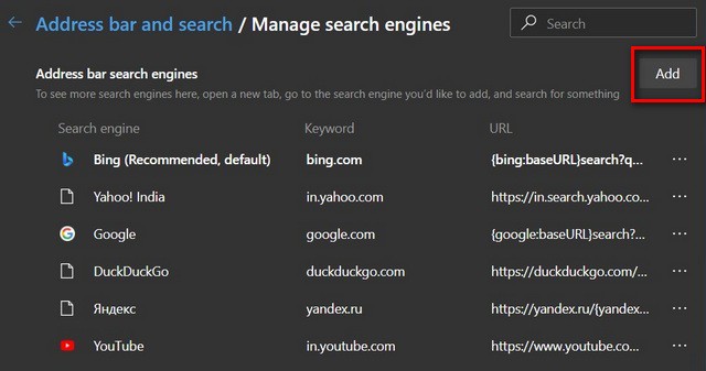 Default Search Engine in Microsoft Edge